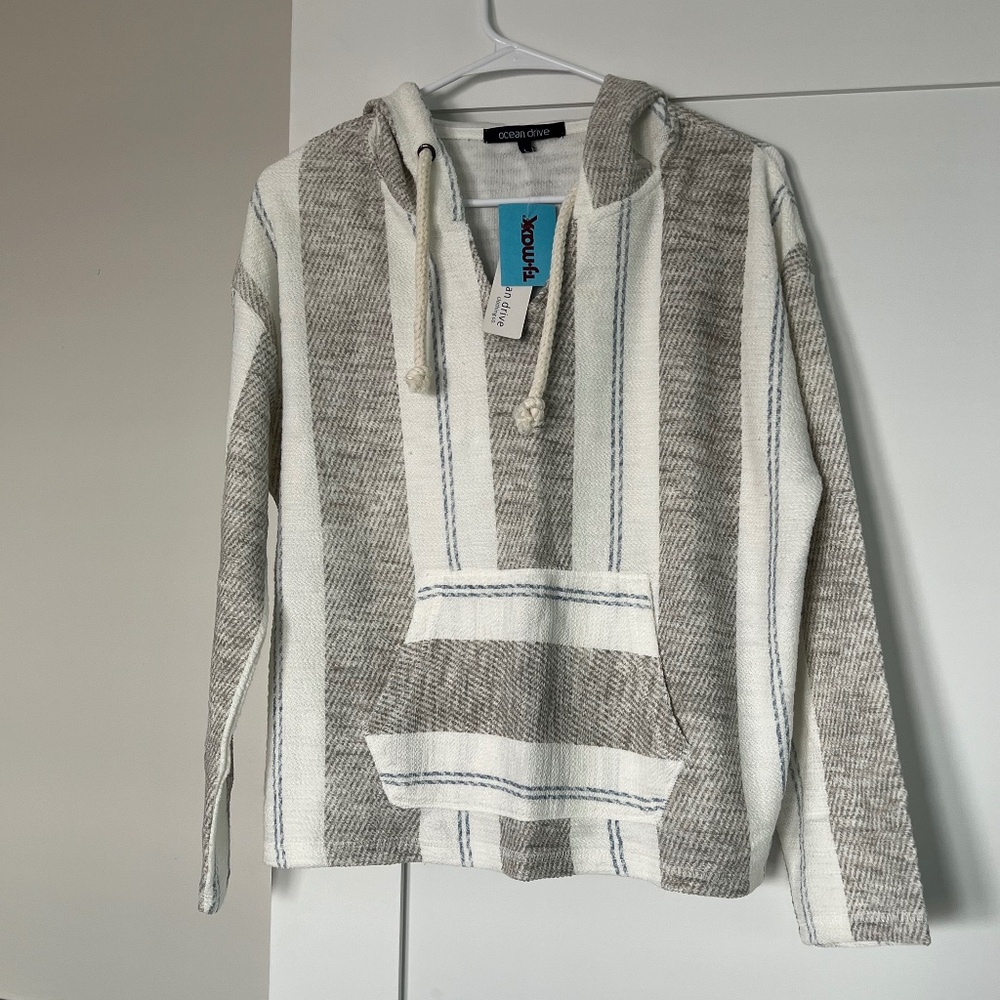 Ocean Drive Grey & White striped pullover hoodie